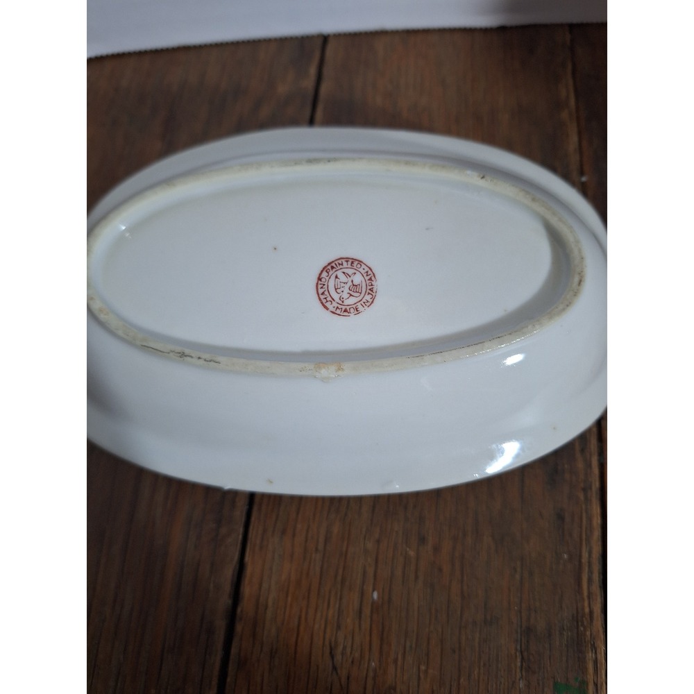 Vintage Hand Painted Japan Porcelain Floral Nappy Dish Handle Scalloped Edge‎ - Picture 3 of 7